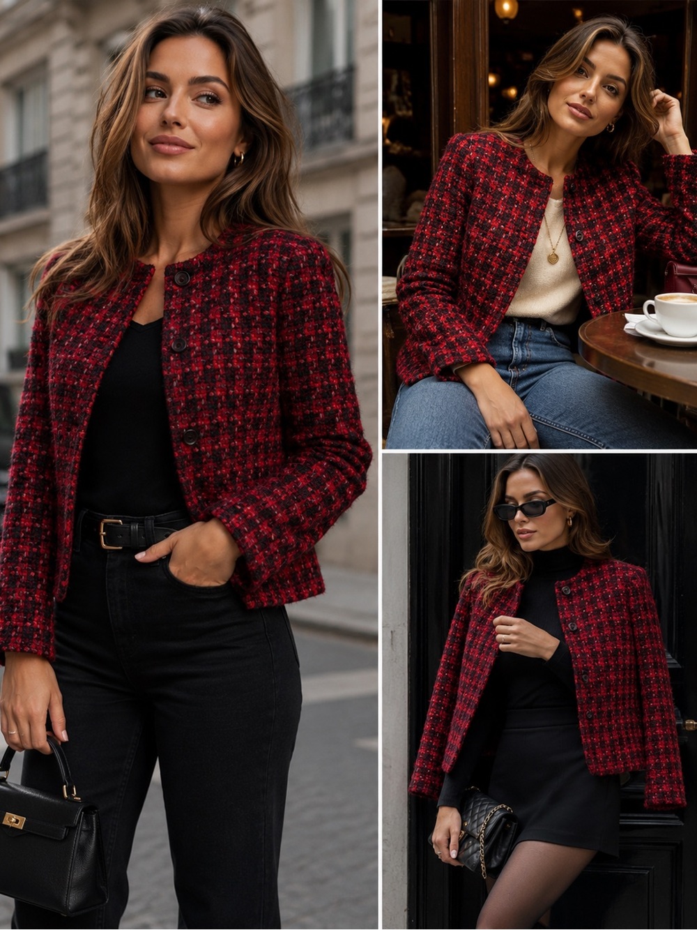 Jones New York Red Boucle Tweed Wool Mohair Jacket Size 8 Vintage Career Chic